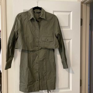 Zara Khaki Button-Down Mini Dress
